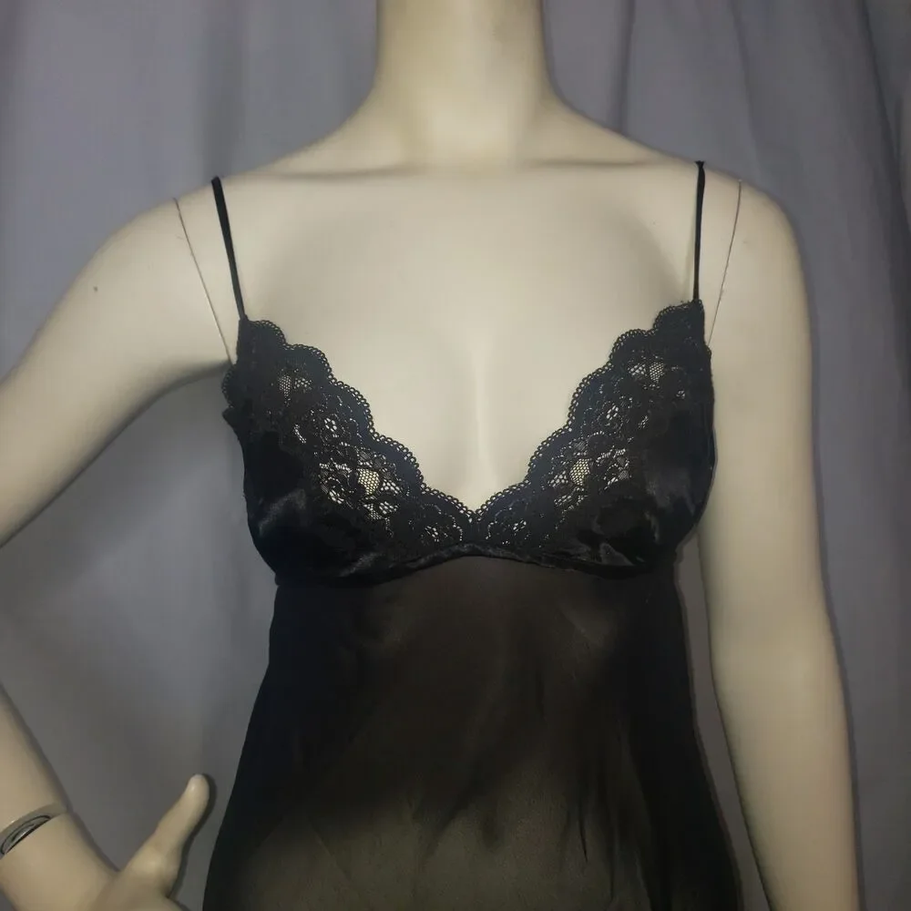 Vintage 90's Y2K VICTORIAS SECRET Sheer Black Lace Negligee Nighty Womens Medium